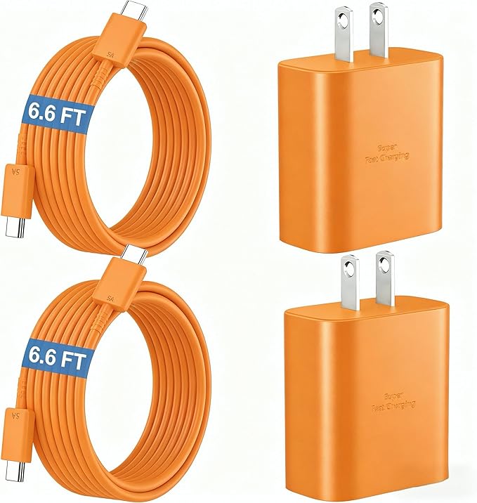 45W Super Fast Charger USB C Android Phone Type C Charger Fast Charging Block with 6.6FT Charge Cord for Samsung Galaxy S25 Ultra/S25+/S24 Ultra/S24+/S23 Ultra/S23+/S22/S21/S20/Note 10, Orange