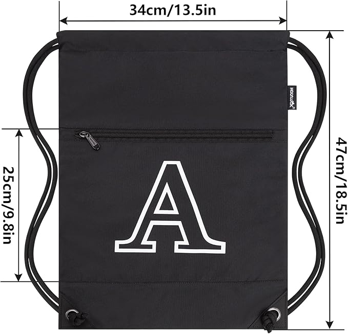HOLYLUCK Drawstring Bags Initial Backpack Sackpack Cinch Bags for Sports, Gym, Travel, Beach, Letter (Black-A)