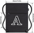 HOLYLUCK Drawstring Bags Initial Backpack Sackpack Cinch Bags for Sports, Gym, Travel, Beach, Letter (Black-A)