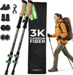 Trekology 3K Carbon Fiber Trekking Poles (210g) - Pair of Ultralight Hiking Poles with Cork Grips, Collapsible Telescopic Walking Sticks, Metal Flip-Locks & 10pc All-Terrain Accessory Kit