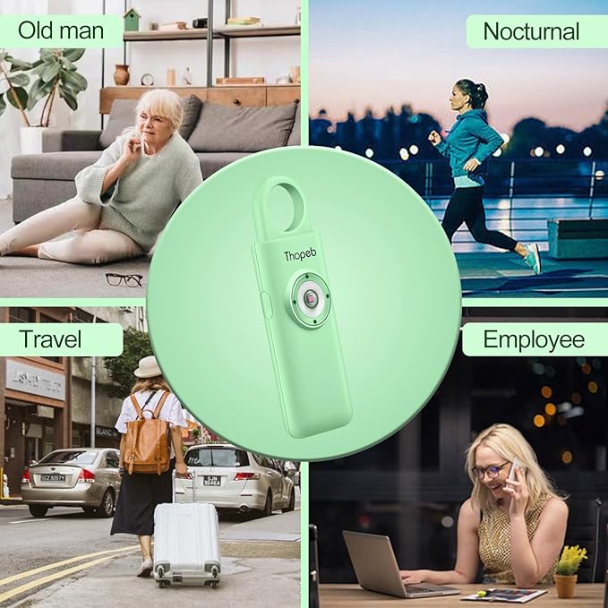 Thopeb– Personal Safety Alarm for Women–135dB Siren, Strobe Light and Rechargeable - Safety Alarm Keychain for Women (Pale Green)