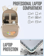 LIGHT FLIGHT Travel Laptop Backpack for Women, 15.6 Inch Backpack with USB Charging Hole, Water Resistant College Bookbag, Large Capacity Black Computer Backpacks for Work, Warm Beige