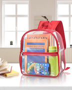 Paxiland Clear Backpack Stadium Approved 12×12×6 with Reinforced and Wider Shoulder Straps, Small Clear Bag for Schools, Concerts, Work, Festivals and Sporting Events - Red