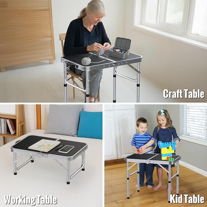GARLLEN 2ft Folding Camping Table, Portable Folding Picnic Table with 3-Height Adjustable, Lightweight Aluminum Outdoor Tables for BBQ, Camping, Cooking, 22.8" L x 15.7" W, Silver