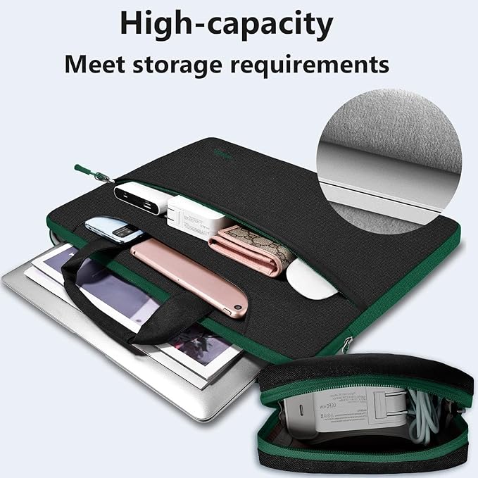 Hseok Laptop Shoulder Bag 15-15.6 inch Shockproof Water-Resistant HandBag with Small Case Compatible with MacBook Pro Neo 16" M5 M4 M3 M2 M1, Mac Pro Air 15", XPS 15/16, Most 15" 15.6" 16",BK-green