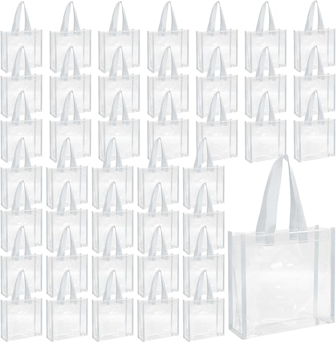 Eccliy 30 Pack 12x12x6 Inch Clear Tote Bag Stadium Approved Bulk Plastic Beach Tote Gift Bag with Handle for Gym Sports | 30 Pack, 12x12x6 Inch, Stadium Approved, Bulk, with Handle, Tote Gift Bag