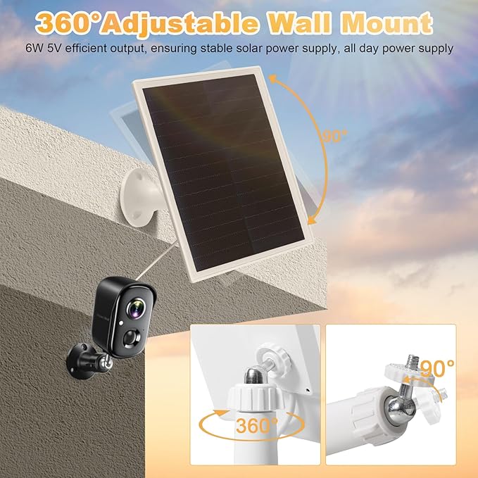 Solar Panel Charger for Arlo Essential 2K Outdoor(2nd Gen)/Essential XL Camera(2nd Gen)/Essential Spotlight, 5V 6W Continuously Charging, 9.8ft Cable, Weatherproof (1Pack)