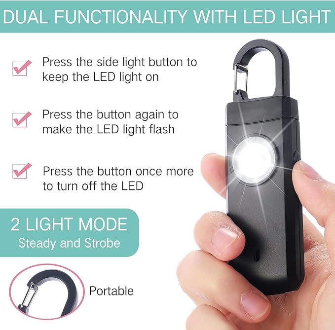 Tellegloww 6 Pcs Rechargeable Personal Safety Alarm for Women, 130db Personal Alarm Protection Keychains Loud Siren with LED Self Defense Keychain for Senior Mom Gift(Black,Pink,Blue,Snap)