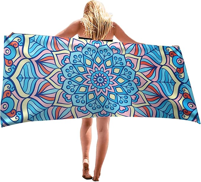 Beach Towel Microfiber 60"x30" Lightweight Sand Free Quicy Dry Blue Mandala Travel Towels Swim Pool Yoga Gym Camping for Women Men Girls Kids Beach Essentials Accessories Vacation Gift