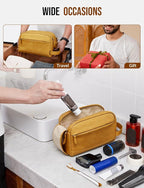 PU Leather Toiletry Bag for Men - Water Resistant Travel Bag for Toiletries, Bathroom Essentials, Accessories - Yellow