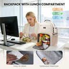 LOVEVOOK Lunch Backpack with Lunch Compartment,17 Inch Laptop Work Travel Insulated Cooler Backpack, Waterproof College Teacher Lunch Bag with Tumbler Holder,Gifts for Men Women,Beige-Nude-Logam plum