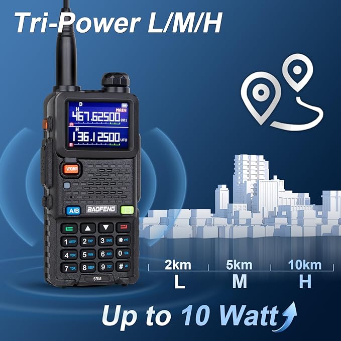 Ham Radio BAOFENG Radio 5RM 10W Handheld Long Range Walkie Talkies NOAA Emergency Two Way Radio with 999CH, USB-C 2500mAh Battery, 6.1" &15.12" 771 Antenna for Survival Gear Hunting Camping -1 Pack