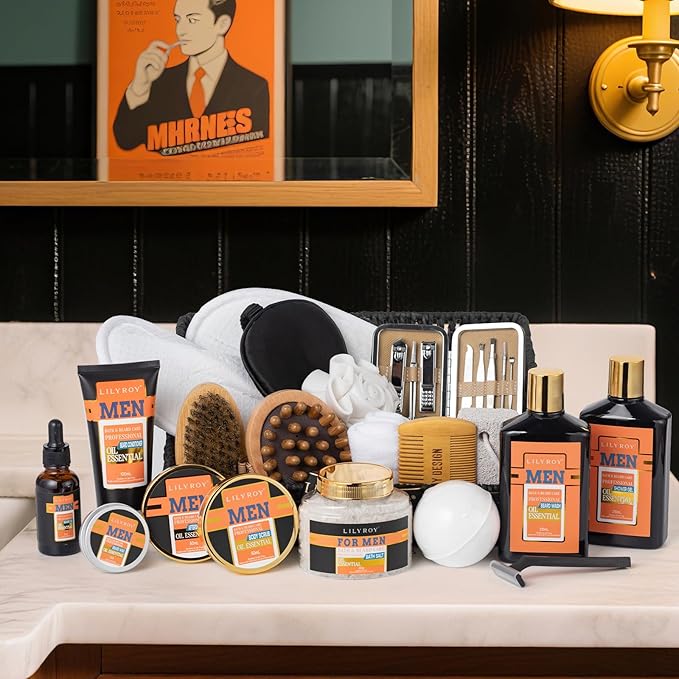 27Pcs Fathers Day Gifts Spa Gift Basket for Men - Bath and Body Gift Basket Set for Dad | Perfect Gifts for Men Christmas, Valentines Day, Birthday Gift Beard Bath Spa Gift Set for Men