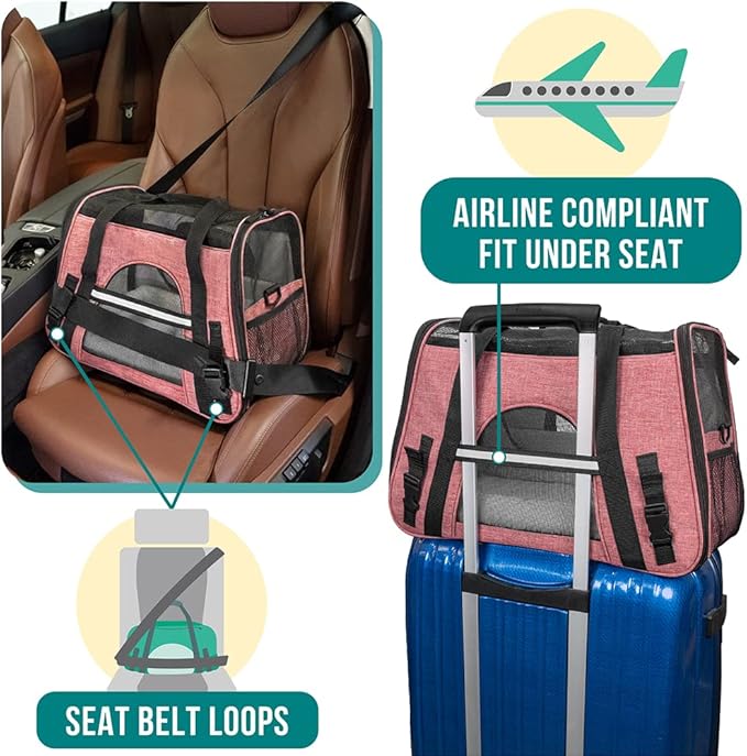 PetAmi Airline Approved Pet Carrier for Cats & Small Dogs, Soft Sided TSA Travel Carrier Bag with Sherpa Bed, Breathable Mesh Ventilation, Collapsible Bowl, Up to 18 lbs, Small Heather White Red