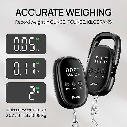 Meilen Luggage Weight Scale, 110LB/50KG Digital Fishing Scale with Portable Hanging, Suitcase Baggage Scale with Hook, Type-C Charging, LED Screen, Black (1)