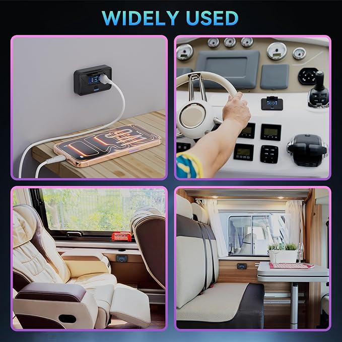 2PCS Gibbab 108W 4 Ports 12V RV USB Switch Outlet, 2 * 36W PD3.0 Type-C + 2 * 18W QC3.0 Quick Charge Panel Wall Mount Car Charger Socket Waterproof Multi-Port Adapter for Marine Truck Boat ATV Bus