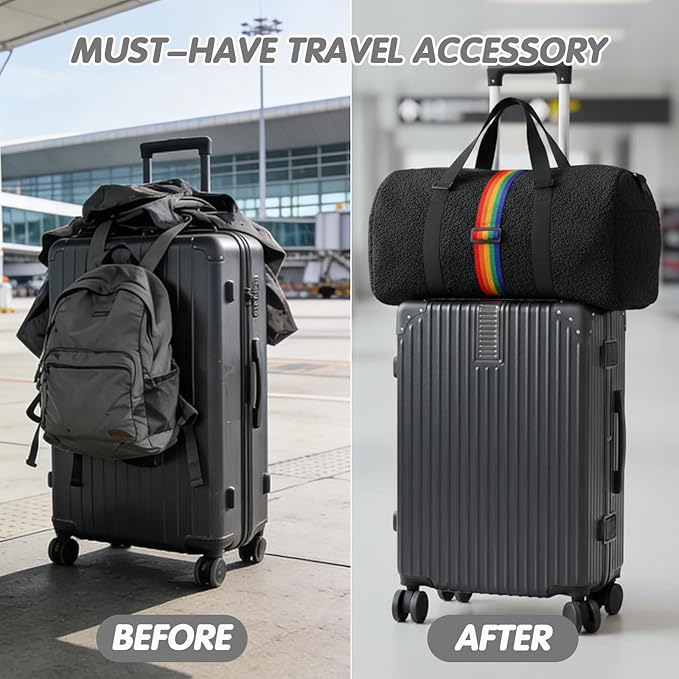 2Pcs Luggage Straps for Suitcases, Adjustable Luggage Connector Straps, Luggage Straps Bag Bungee, Add a Bag Easy to Travel Suitcase (Black)