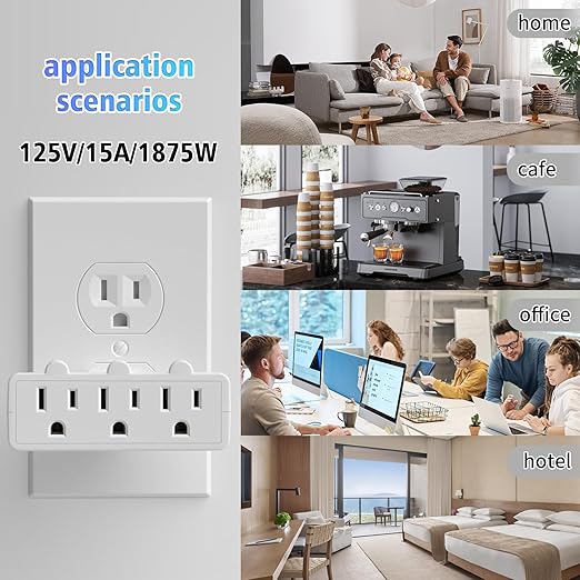 3 Plug Wall Adapter, 2-Pack 3 Outlet Adapter Grounded 180 Degree Swivel Wall Plug Outlet, UL Listed Rotating Outlet Extender, Electrical Plugs 3 Prong for Home Office School Dorm