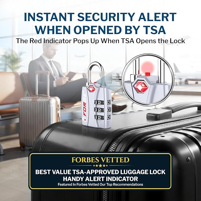 Forge Open Alert TSA Approved Luggage Locks - 3 Digit Combination, Easy Read Dials, Zinc Alloy Body - Ideal Travel Lock for Luggage, Suitcases, Bags & Toolboxes (Silver 2 Locks)