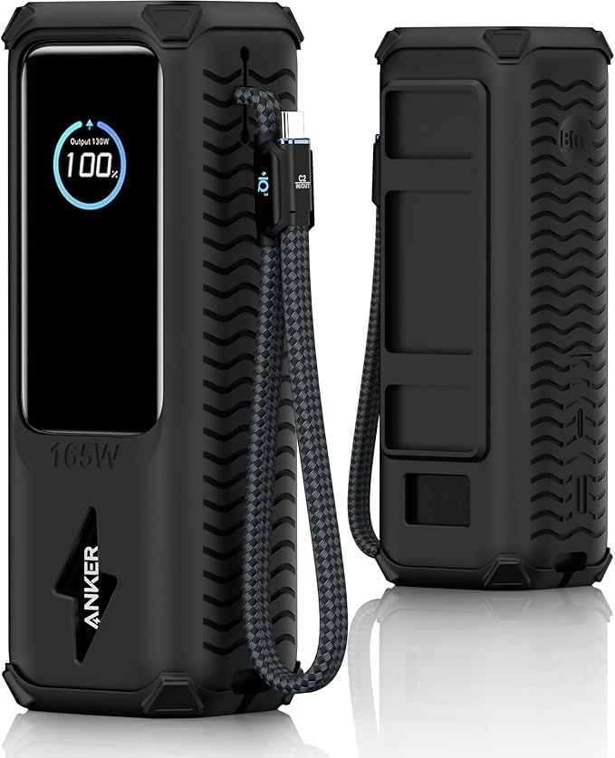 YWXTW Silicone Case for Anker Laptop Power Bank (25,000mAh/165W) - Shockproof Drop-Resistant, Built-in Cable Storage | Non-Slip Grip, Hidden Dust Plug Protective Cover for Anker Power Bank 165w