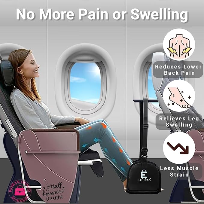 Luxury Airplane Foot Hammock - Removable Base & 60D Premium Memory Foam Footrest for Travel, Office, Gaming & Train - No Foot Clashing, Adjustable, Waterproof, Pouch + Stick-On Guide Included