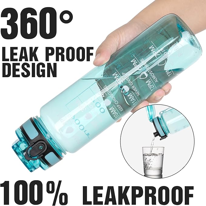OLDLEY Water Bottle, 32oz Motivational Sports Water Bottle with Time Marker - Times to Drink - Tritan, BPA Free, Wide Mouth Leakproof, Anniversary Birthday Gifts for Men Women,Surfer (1 Bottle)