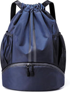 JELUTAR Drawstring Backpack Gym Bag with Shoes Compartment for Soccer, Basketball, Swim, Water-Resistant String Backpack Beach Cinch for Women Men, Navy Blue
