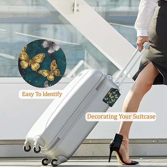 Shining Butterfly 3 Pack Luggage Tag for Suitcase, Unique Leather Travel Tags Identifiers with Privacy Name Address Labels & Durable Steel Loop for Women Men Travel