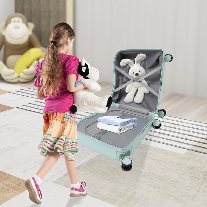 18" Kids Ride-On Suitcase,Children's Carry On Luggage Case,Rolling Luggage With Lock,Travel Trolley Case for Short Trips,School Trips,Outings (Mint Green)