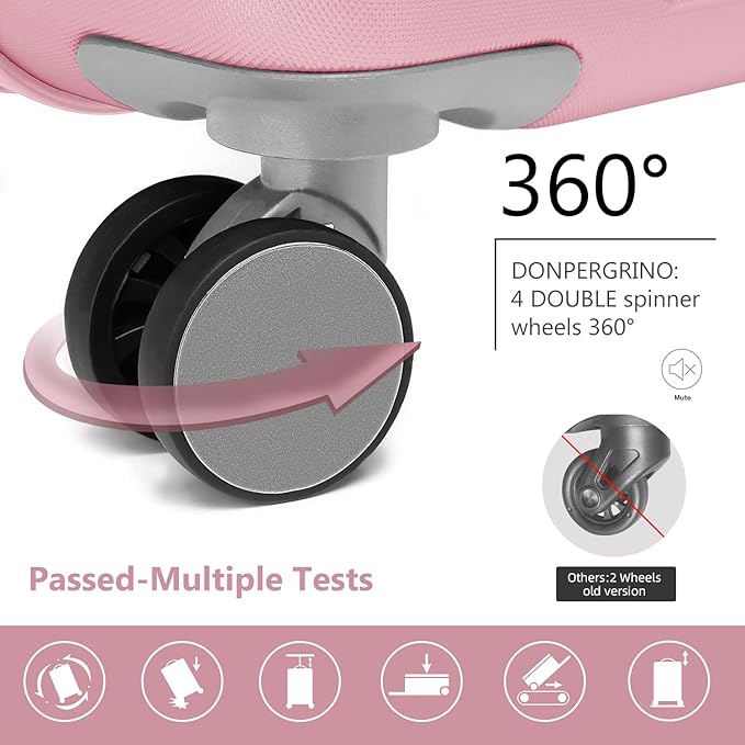 6 Piece Luggage Sets with Bags, Lightweight Expandable Checked Luggage Sets, Hardshell ABS Spinner Wheels Carry on Suitcase with TSA Lock, for Travel, Women Men (Pink, 18/20/24/28inch+2bags)