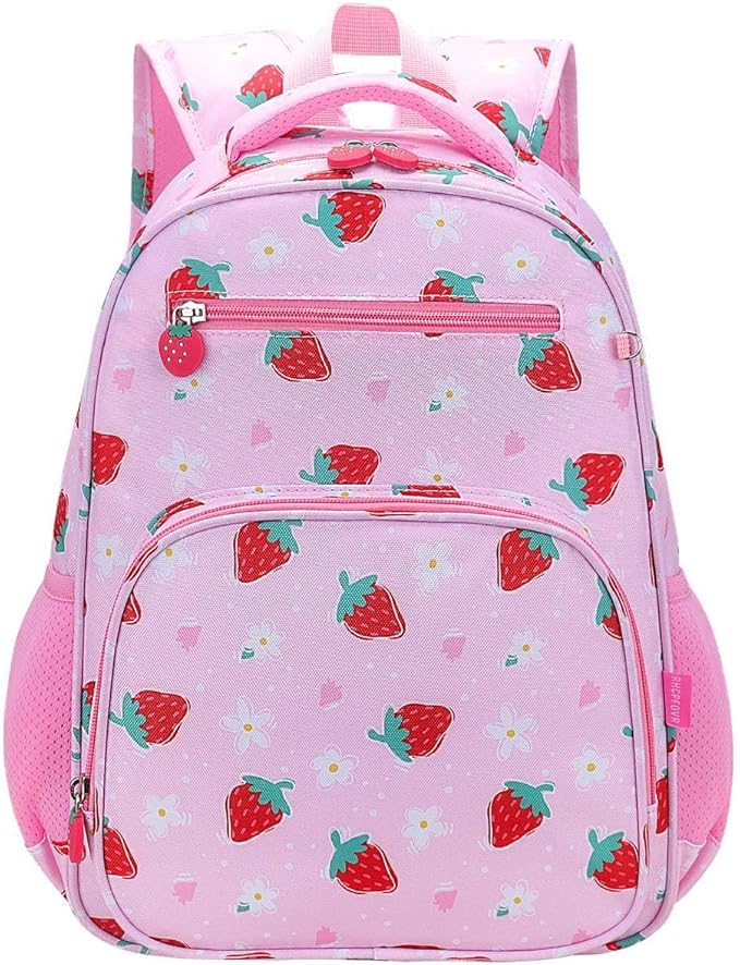 RHCPFOVR Kids Backpack for Girls - Girls Backpack 3-8 Ages Strawberry for Kids 15 Inch School Bookbag for Kindergarten Elementary School Bookbag for Girl 1st 2nd Grade