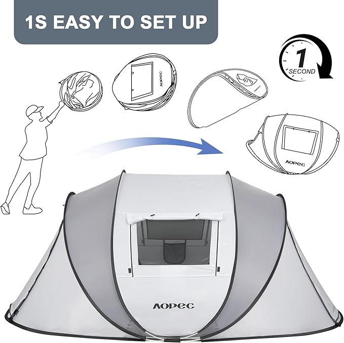 Pop Up Camping Tent, 2/4/6 Person Instant Tent Waterproof PU4500mm, Spacious Ventilated Camping Tent with Front Porch, Quick Setup Lightweight Portable for Outdoor Camping Hiking Beach