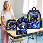 HPJGD 5PCS Girls Suitcase Set, Kids Water-Resistant Rolling Luggage, Cute Butterfly Travel Carry-On for Elementary/Preschool Toddler