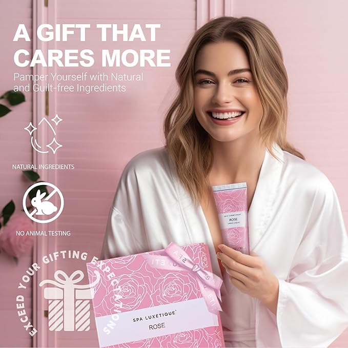 Spa Luxetique Gifts for Women, Bath and Body Gifts Set 6pcs Gift Baskets Rose Bath Sets for Women Valentine's Day Gifts for Her