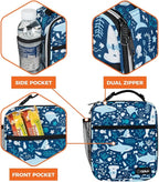 opux Premium Insulated Lunch Box, Soft School Lunch Bag for Kids Boys Girls, Leakproof Small Lunch Pail Men Women Work, Reusable Compact Cooler Tote Lunchbox for Office, Blue Shark