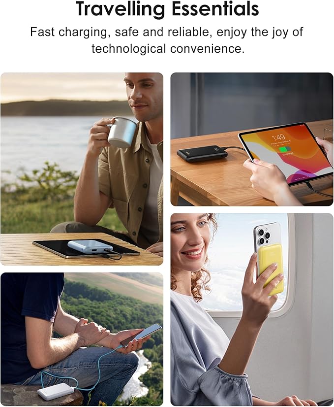 Portable Charger 10000mAh, Cell Phone Portable Power Banks with 22.5W PD Fast Charging, Compact Phone Charger Built in Cable, Compatible with Apple, Samsung, Google, Motorola and More-Yellow