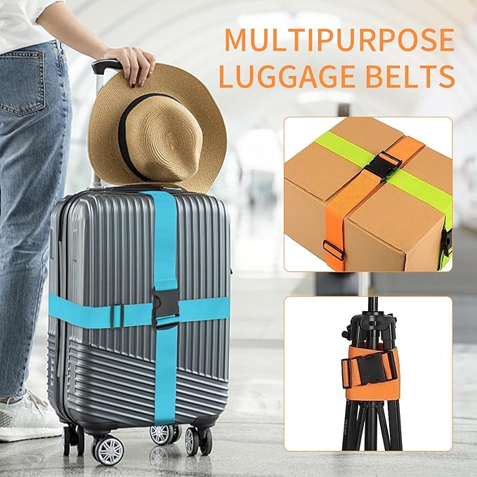 BILIONE 8 Pcs Luggage Straps, 79" Long Belts Keep Suitcase Secure While Traveling, TSA Approved Add a Bag Premium Accessory for Travel Bag Closure (8Pcs Blue)