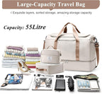 Extra Large Travel Duffle Bag,Carry on Overnight Weekend Bag with Shoes Compartment,Weekender Bags for Women for Travel Business Trips Sport Hospital,3 Pcs Set,Beige & Brown
