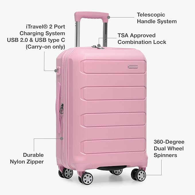Traveler's Choice Pagosa Hardshell Expandable Luggage with Spinner Wheels, Pink, 2-Piece Set (22/26)