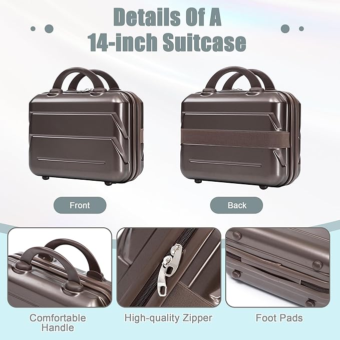 Kids Luggage Sets for Girls, 2 Piece Luggage Set, 20 Inch Rotating Wheel Suitcase with 14 Inch Cosmetic Case, Lightweight Hardshell Suitcase with 360° Spinner Wheels for Travel (Brown)
