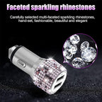 Bling Dual USB Car Charger with 3-in-1 Multi Fast Charging Cable, Dual Port Charger Adapter with Type C Micro USB Cord for iPhone, Android, Rhinestones Car Interior Accessories for Women(Purple)