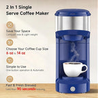 Single Serve Coffee Maker, 2 in 1 Brewer for K Pod & Ground Coffee, 90s Rapid Brew 6 to 14oz Capacities with Auto Shut Off, Small Compact Design for Home Office Travel Camping (Dark Blue)
