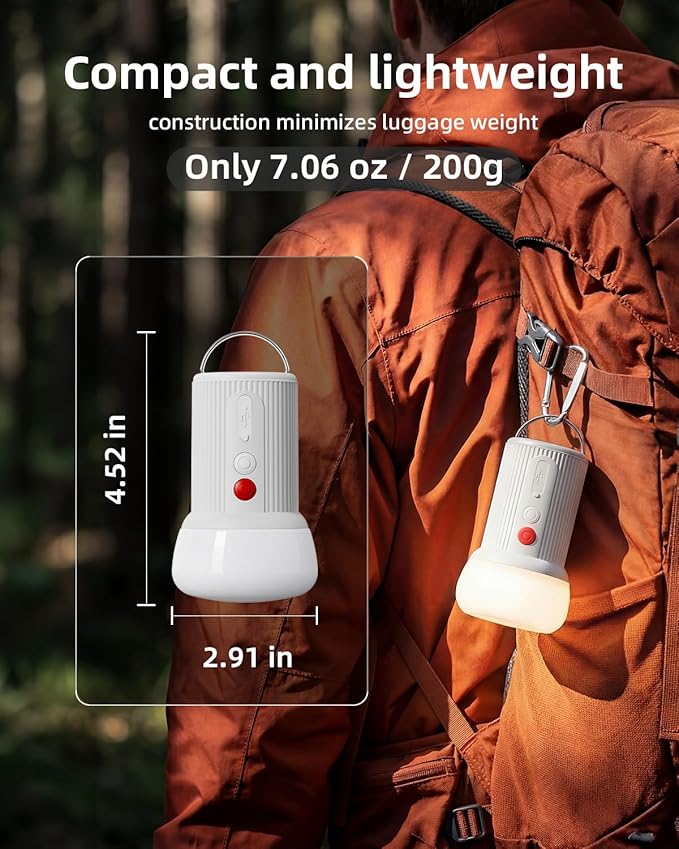 LED Rechargeable Camping Lantern with Hook - 6000mAh Emergency Outdoor Camping Lights, IPX5 Water Resistant Portable Tent Lights for Camping Hiking, Backpacking, Fishing, Outages (White)
