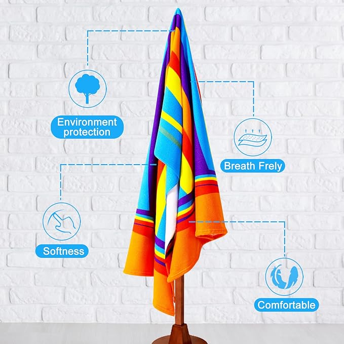2 Packs Oversized Beach Towel Set 36 x 72 ln Large Big Pool Camping Swim Clearance Soft Towels Travel Essentials Accessories Must Haves Vacation Necessities Adult Gifts Orange Stripes Blue Stripes