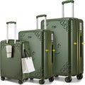 Somago 3 Piece Luggage Set with Cup Holder, Expandable 25% Capacity Suitcase with Shock-Absorbing Braking Spinner Wheels Moon Star Design Hardside Suitcase with TSA Lock (Army Green,Expandable Sets)