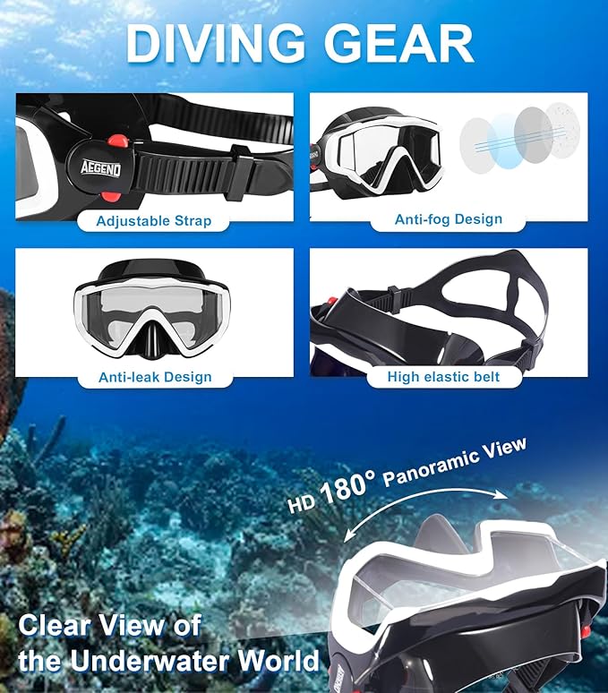 Aegend Snorkeling Gear for Adults Youth Kids, Snorkel Mask with Top Dry Valve - Panoramic View Anti-Leak and Anti-Fog with Mesh Bag for Snorkeling, Scuba Diving, Freediving & Swimming