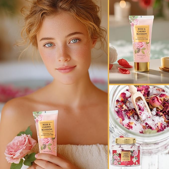 Gifts for Women, Mothers Day Gifts for Mom - 6Pcs Rose Bath and Body Gift Set Spa Gift Sets for Women Gift for Sisters with Travel Bag | Perfect Christmas, Birthday, Valentines Day Gift for Her
