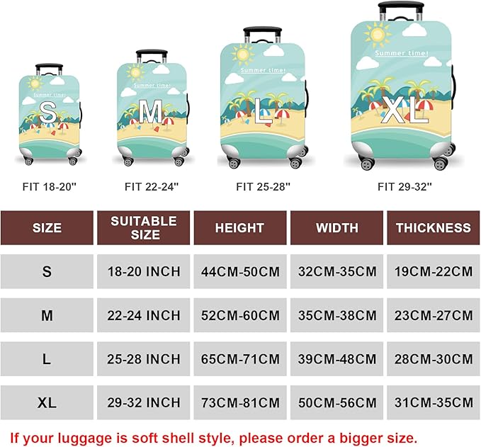 WUJIAONIAO Travel Luggage Cover Baggage Suitcase Cover Protector Skins 18-32 Inch (Beach, XL (for 29-32 inch luggage))