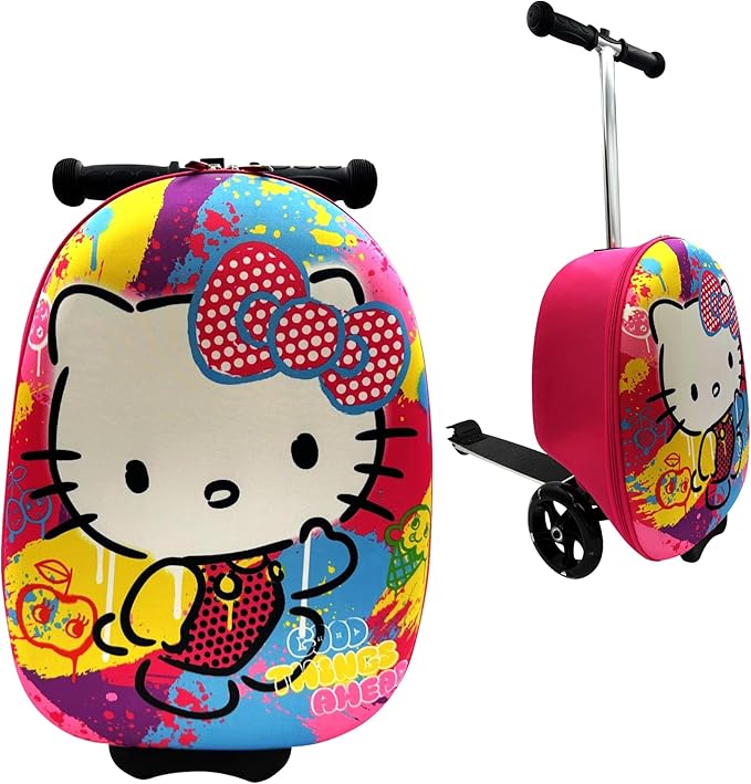 Fast Forward Hello Kitty 18" Ride-On Suitcase Scooter - Lightweight Carry-On Foldable Scooter Luggage
