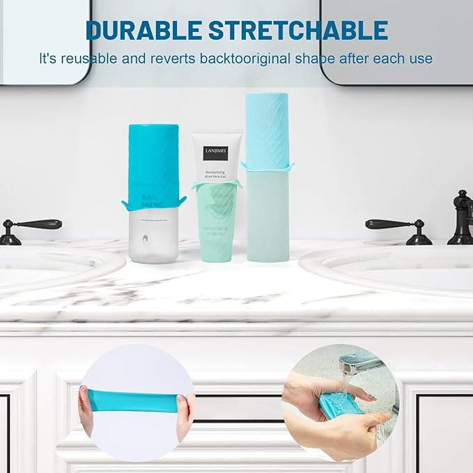 Mrsdry Bottle Covers for Travel, Leak Proofing, Travel Size Container Silicone toiletry sleeves, Leak Locks Travel Accessories for Shampoo Wash Body Bottles and other beauty and personal care(8pcs)